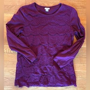J.Crew Factory Deep Red/Purple Lace Top Size XS